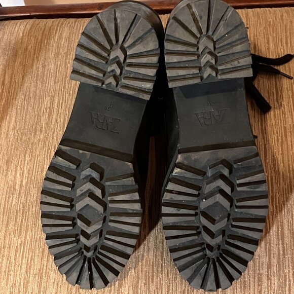 Zara cool black platform stack-heeled lace-up ankle boots/booties, 39 - Picture 3 of 5